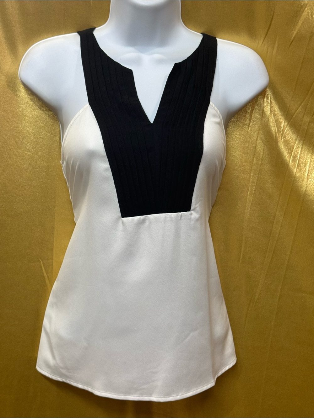 Cooper & Ella Tuxedo Neck Pleated Tank Top Sleeveless Blouse Size XS